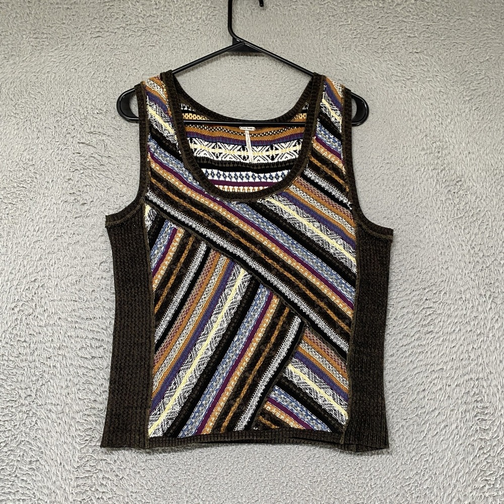 Free People Sweater Vest Womens Large Y2K Grunge Stripe Scoop Neck Indie Knit